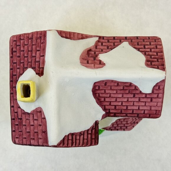 Vintage Lotus Ceramic Christmas Village Yellow House Figurine Snowy Accents 4" - Picture 5 of 9